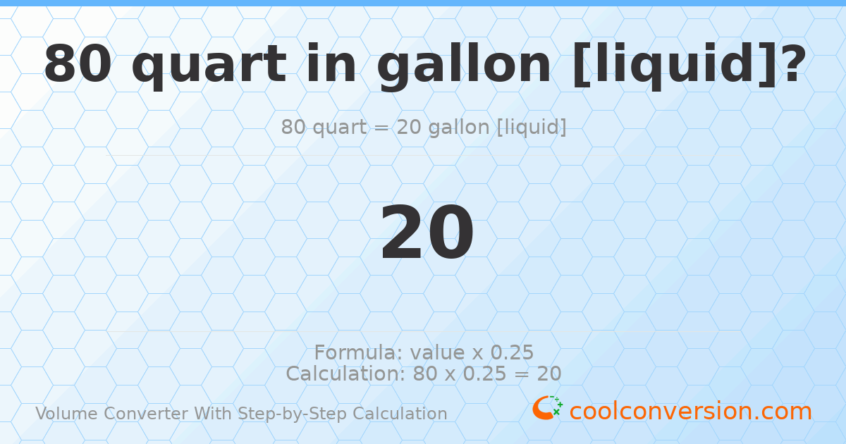 80 quarts = 20 gallons [liquid]